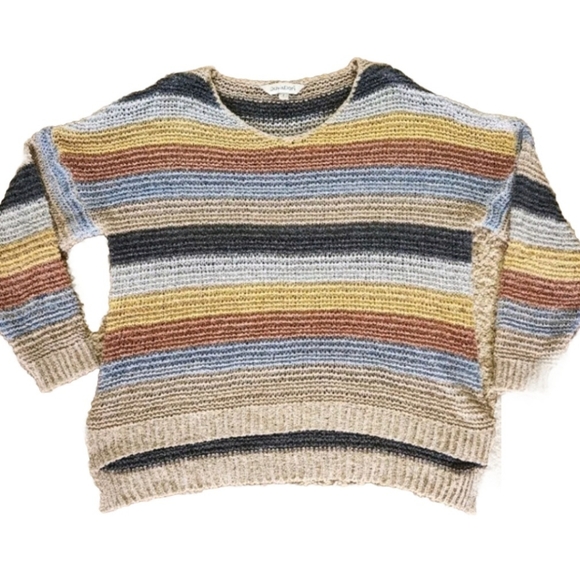 Davi & Dani Linen blend open knit sweater Size S Multicolored stripes - Picture 1 of 8